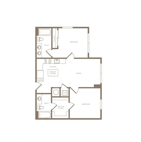 Floor plan for 2 beds, 2 baths, 946 sqft